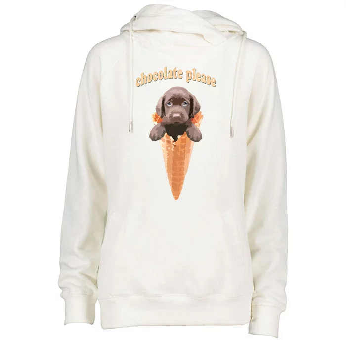 Chocolate Lab Waffle Cone Ice Cream Cute Puppy Tee Womens Funnel Neck Pullover Hood