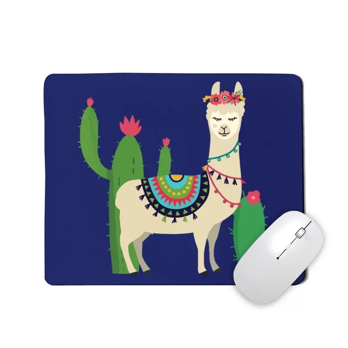 Cute Llama With Flower Cactus Llama Lover Gift Mousepad