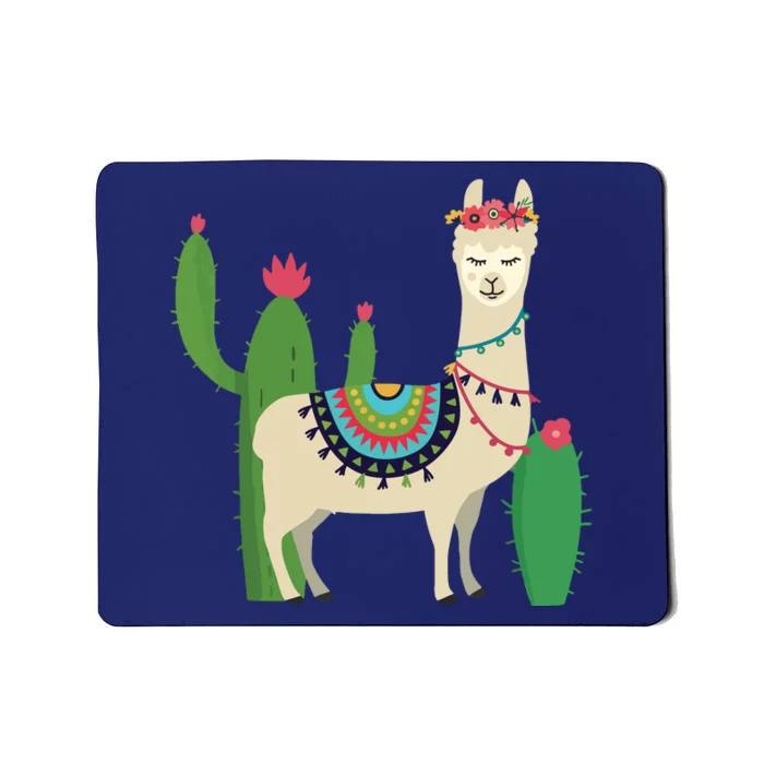 Cute Llama With Flower Cactus Llama Lover Gift Mousepad