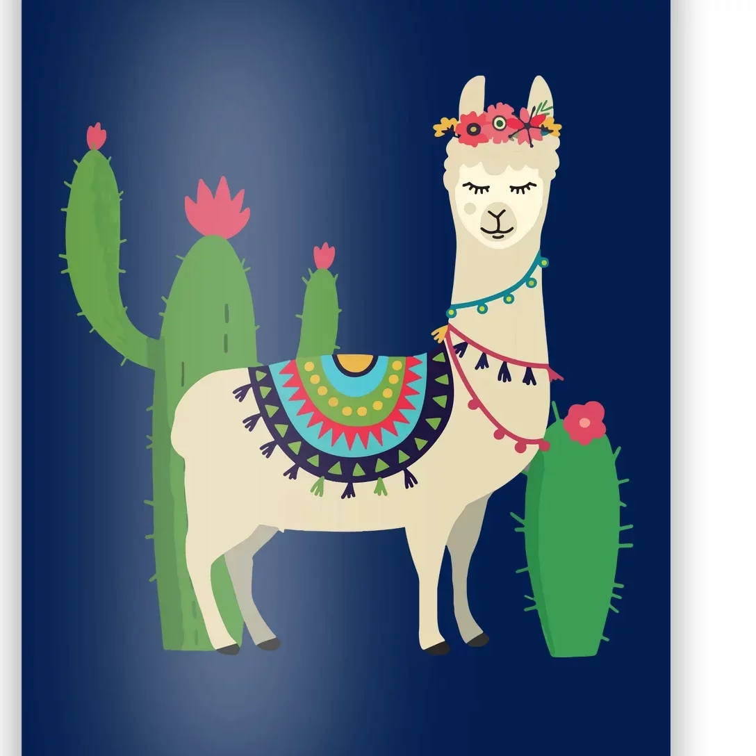 Cute Llama With Flower Cactus Llama Lover Gift Poster