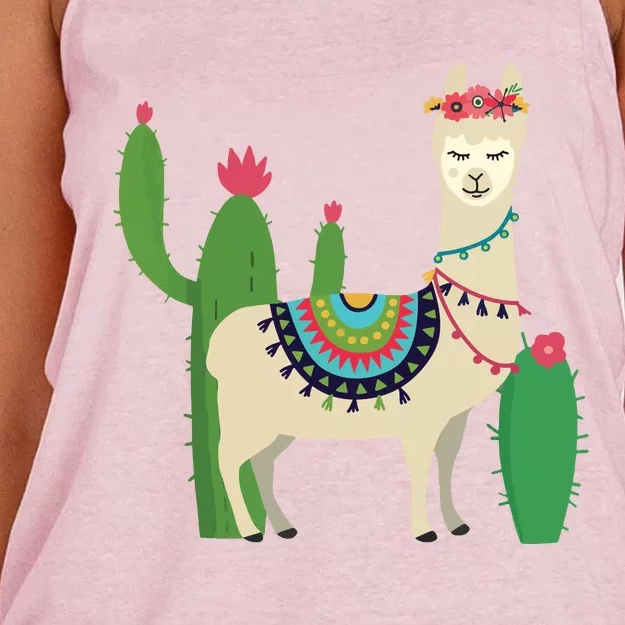 Cute Llama With Flower Cactus Llama Lover Gift Women's Knotted Racerback Tank