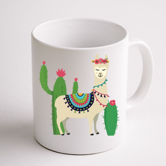 Cute Llama With Flower Cactus Llama Lover Gift Front & Back Coffee Mug