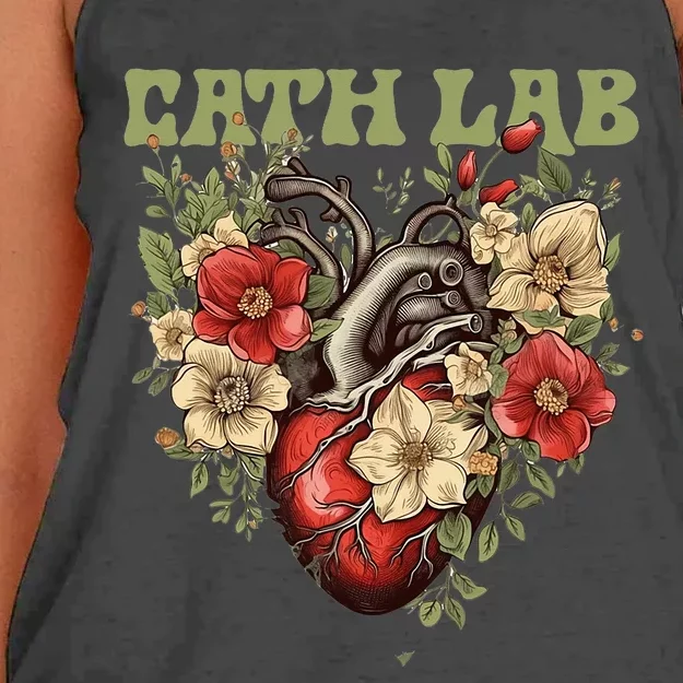 Cath Lab with Human Heart & Flowers Women's Knotted Racerback Tank