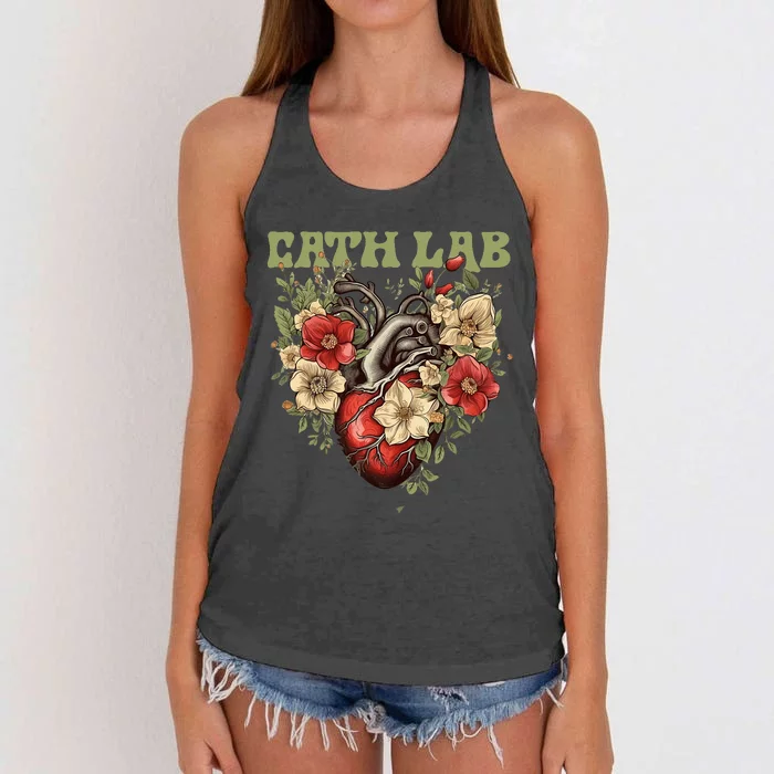 Cath Lab with Human Heart & Flowers Women's Knotted Racerback Tank