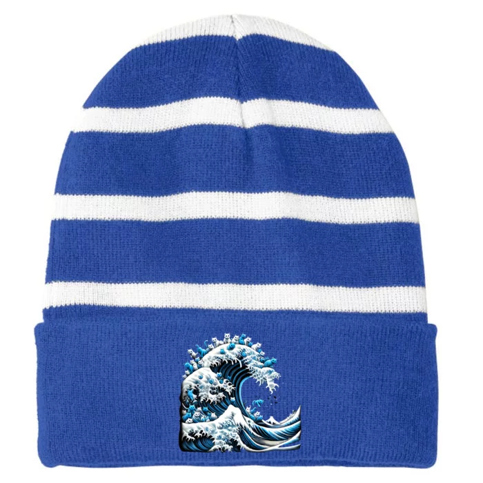 Cat Ladies Wave Funny Blue Cats Wave For Kamala Gift Striped Beanie with Solid Band