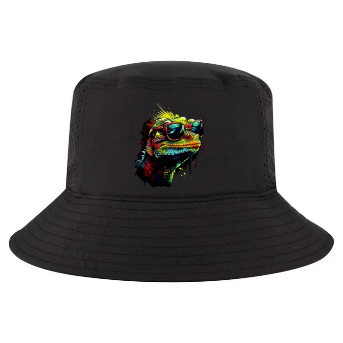 Colorful Lizard With Sunglasses Cool Comfort Performance Bucket Hat