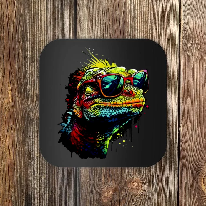 Colorful Lizard With Sunglasses Coaster