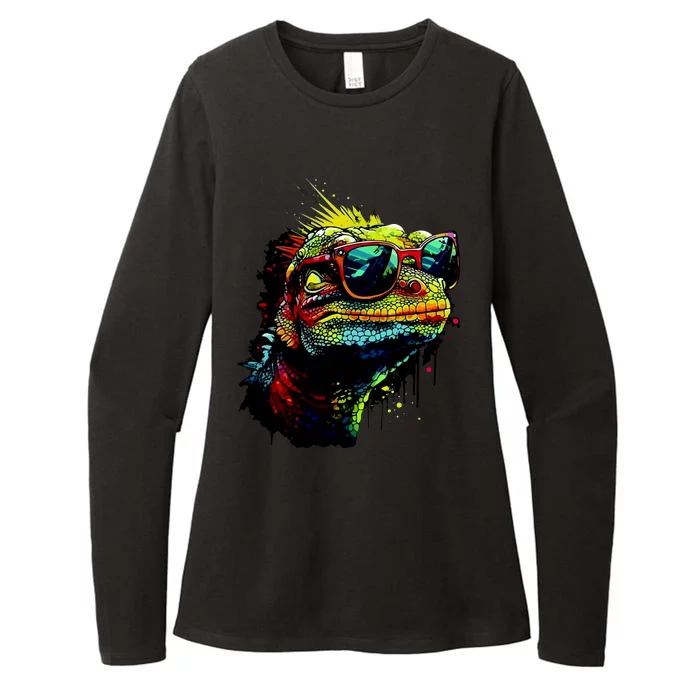 Colorful Lizard With Sunglasses Womens CVC Long Sleeve Shirt