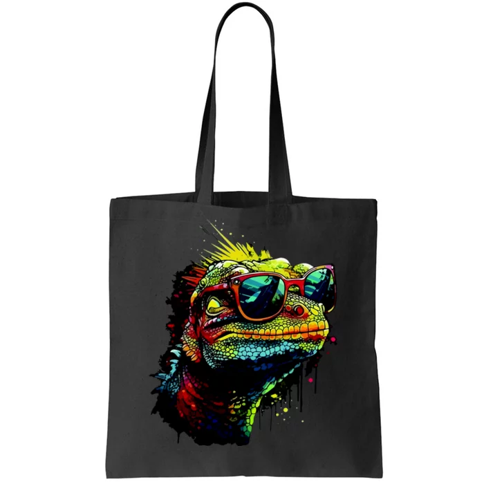 Colorful Lizard With Sunglasses Tote Bag