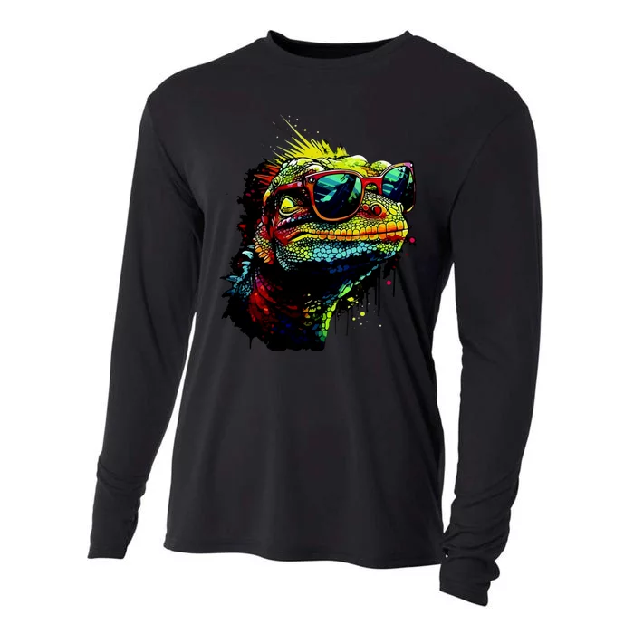 Colorful Lizard With Sunglasses Cooling Performance Long Sleeve Crew