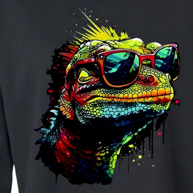 Colorful Lizard With Sunglasses Cropped Pullover Crew