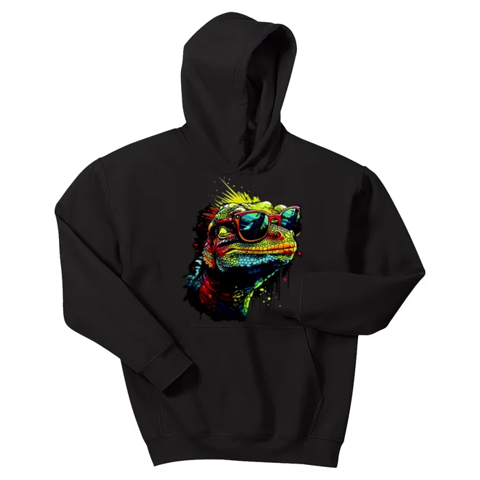 Colorful Lizard With Sunglasses Kids Hoodie