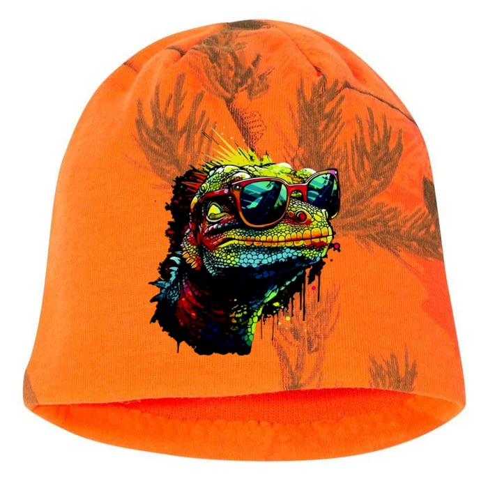 Colorful Lizard With Sunglasses Kati - Camo Knit Beanie