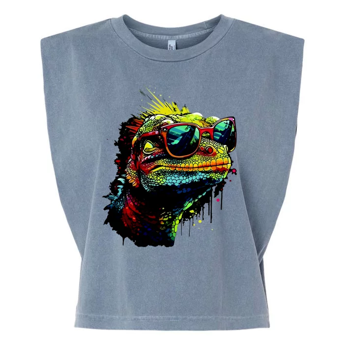 Colorful Lizard With Sunglasses Garment-Dyed Women's Muscle Tee