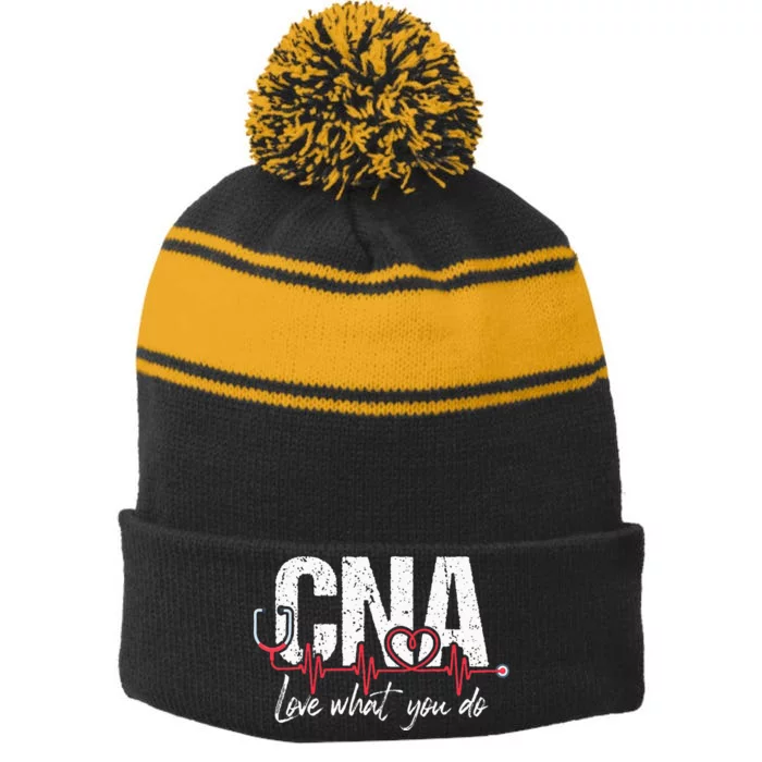 CNA Love What You Do Certified Nursing Assistant Nurse Stripe Pom Pom Beanie