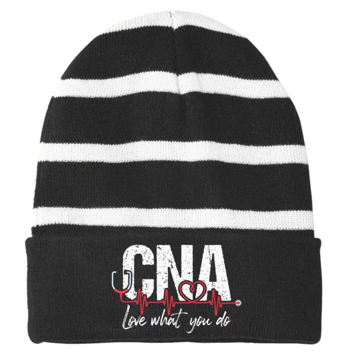 CNA Love What You Do Certified Nursing Assistant Nurse Striped Beanie with Solid Band