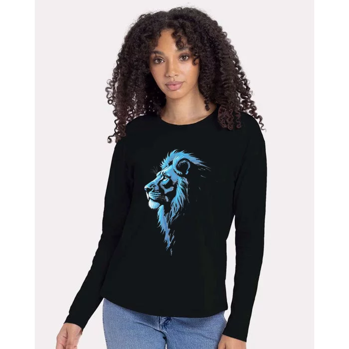 Cool Lion With Blue Eyes Gift Womens Cotton Relaxed Long Sleeve T-Shirt