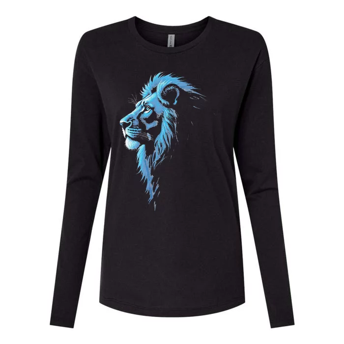 Cool Lion With Blue Eyes Gift Womens Cotton Relaxed Long Sleeve T-Shirt