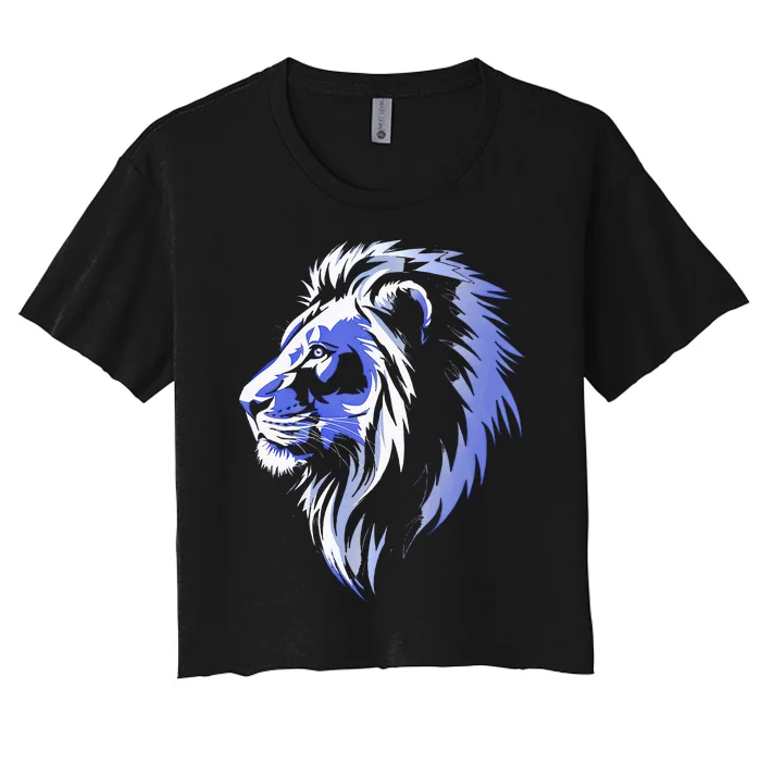 Cool Lion With Blue Eyes Lions Women's Crop Top Tee