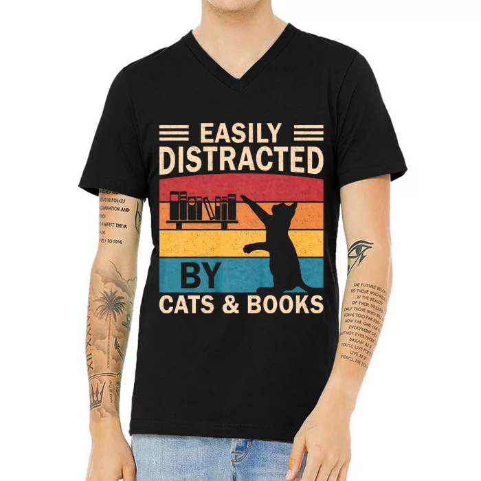 Cat Lover Women Book Lover Reading Librarian Read V-Neck T-Shirt