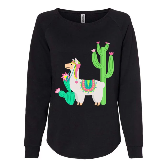 Cute Llama With Flower & Cactus Funny Camelid Lovers Outfit Womens California Wash Sweatshirt