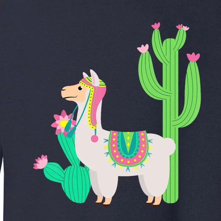 Cute Llama With Flower & Cactus Funny Camelid Lovers Outfit Toddler Sweatshirt