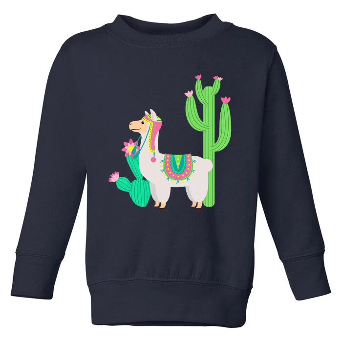 Cute Llama With Flower & Cactus Funny Camelid Lovers Outfit Toddler Sweatshirt