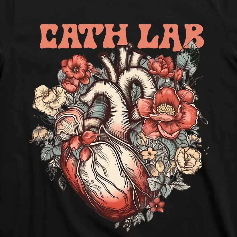 Cath Lab With Human Heart & Flowers T-Shirt