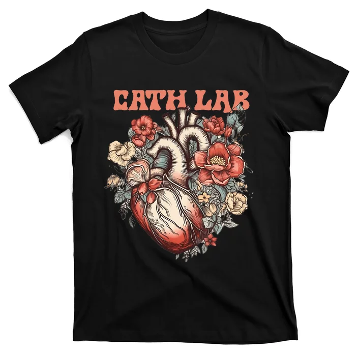 Cath Lab With Human Heart & Flowers T-Shirt