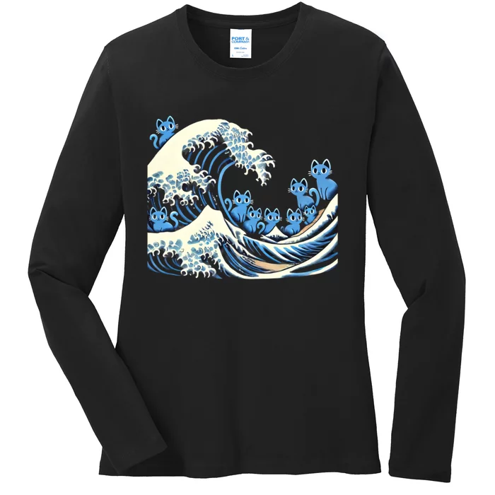 Cat Ladies Wave Of Blue Design Blue Cats Wave For Kamala Funny Ladies Long Sleeve Shirt