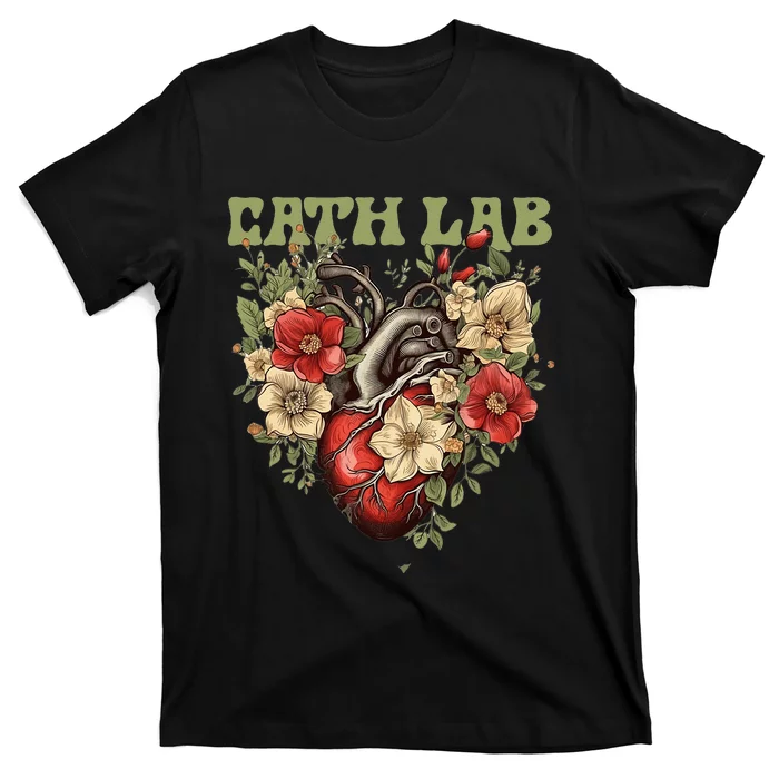 Cath Lab With Human Heart & Flowers T-Shirt