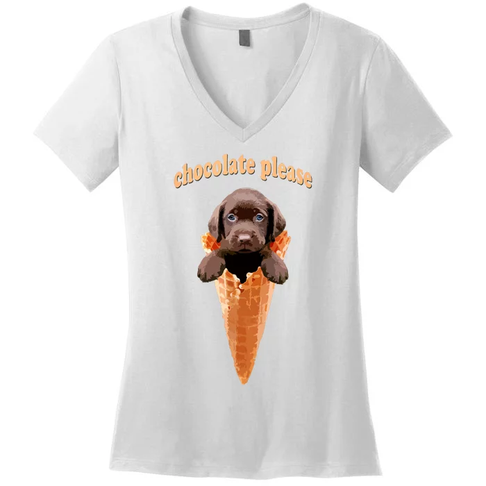 Chocolate Lab Waffle Cone Ice Cream Cute Puppy Women's V-Neck T-Shirt