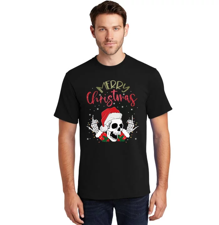 Christmas Light Xmas Santa Hat Funny Skull Merry Christmas Tank Top Tall T-Shirt