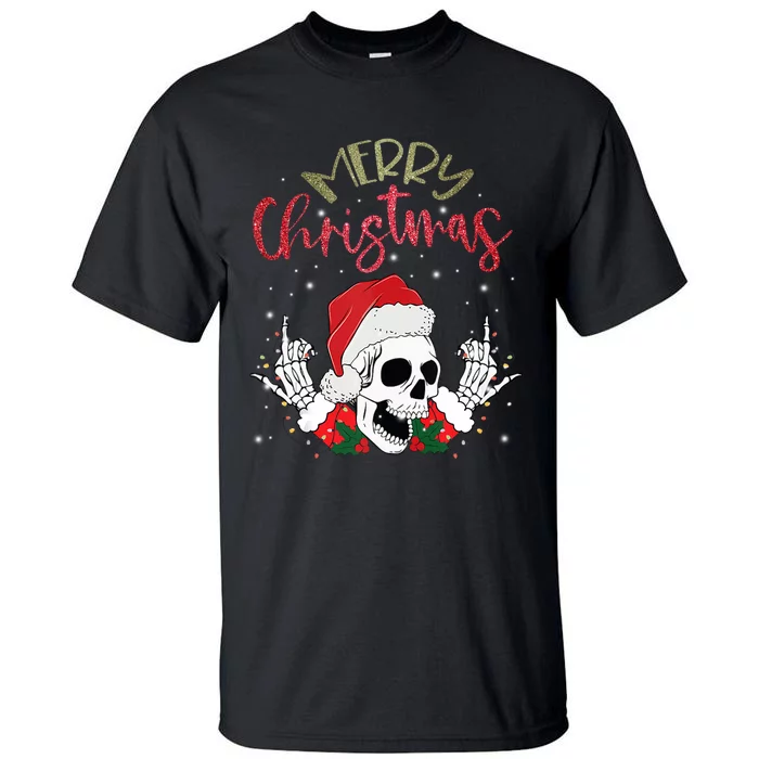 Christmas Light Xmas Santa Hat Funny Skull Merry Christmas Tank Top Tall T-Shirt