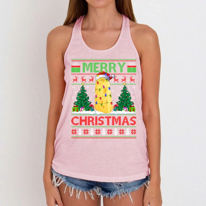 Cheese Lover Xmas Tree Ugly Santa Cheese Christmas Funny Gift Women's Knotted Racerback Tank