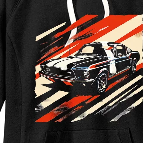 Classic Muscle 1960s Stripe Patterned Fastback Women's Fleece Hoodie