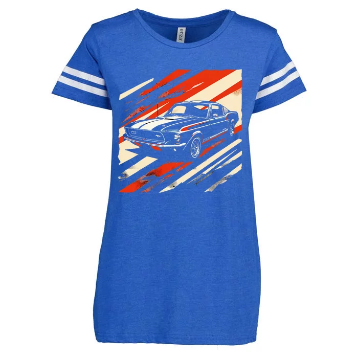 Classic Muscle 1960s Stripe Patterned Fastback Enza Ladies Jersey Football T-Shirt