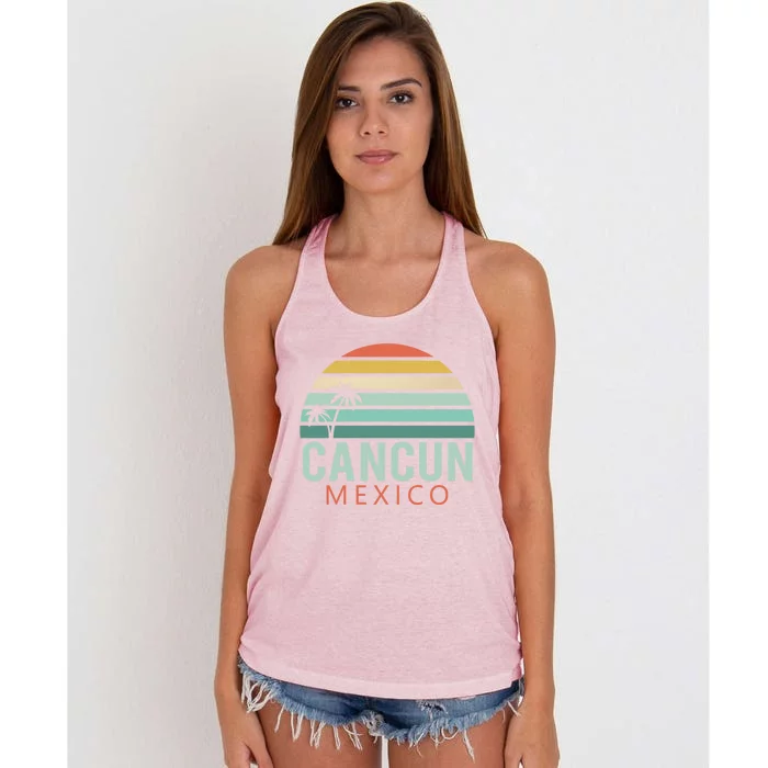 Cancun Mexico 2020 Retro Sun And Palm Group Gift Women's Knotted Racerback Tank