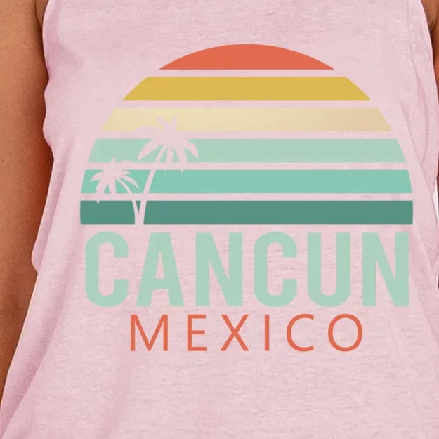 Cancun Mexico 2020 Retro Sun And Palm Group Gift Women's Knotted Racerback Tank