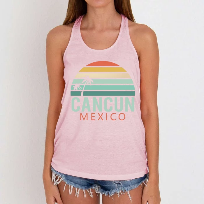 Cancun Mexico 2020 Retro Sun And Palm Group Gift Women's Knotted Racerback Tank