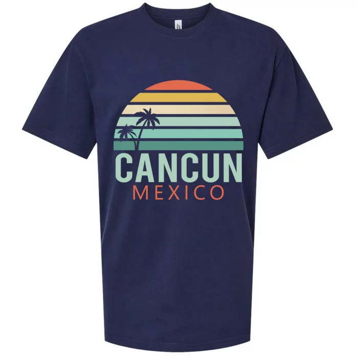 Cancun Mexico 2020 Retro Sun And Palm Group Gift Sueded Cloud Jersey T-Shirt