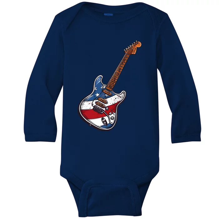 Country Music 4th Of July Guitarist Meaningful Gift Baby Long Sleeve Bodysuit