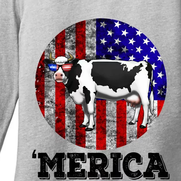 Cow Merica 4th Of July Patriotic American Great Gift Womens CVC Long Sleeve Shirt