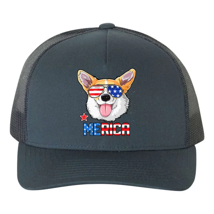 Corgi Merica 4th Of July Dog Puppy Yupoong Adult 5-Panel Trucker Hat