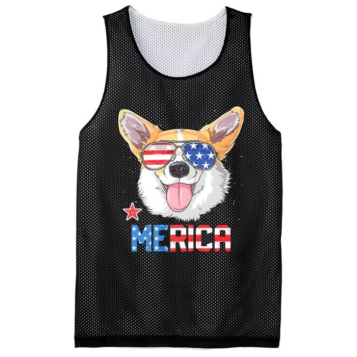 Corgi Merica 4th Of July Dog Puppy Mesh Reversible Basketball Jersey Tank