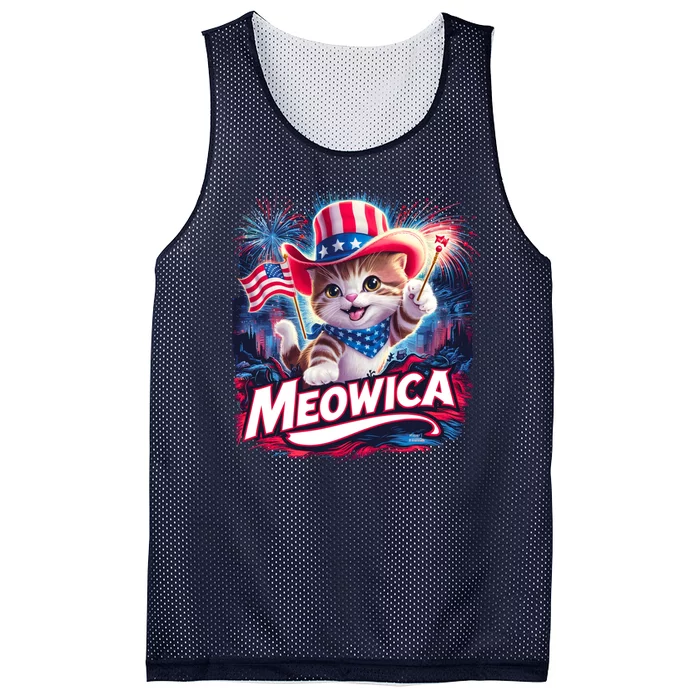 Cool Meowica 4th Of July Cat Mesh Reversible Basketball Jersey Tank