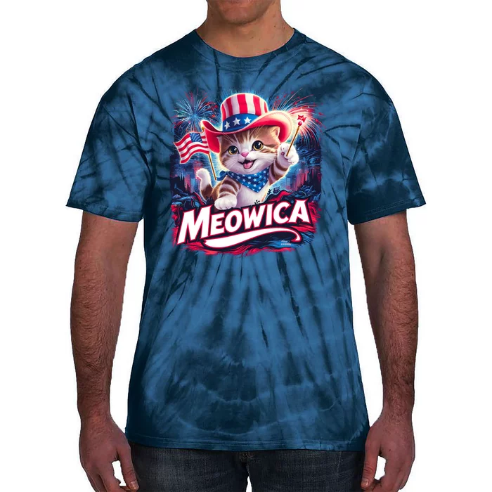 Cool Meowica 4th Of July Cat Tie-Dye T-Shirt