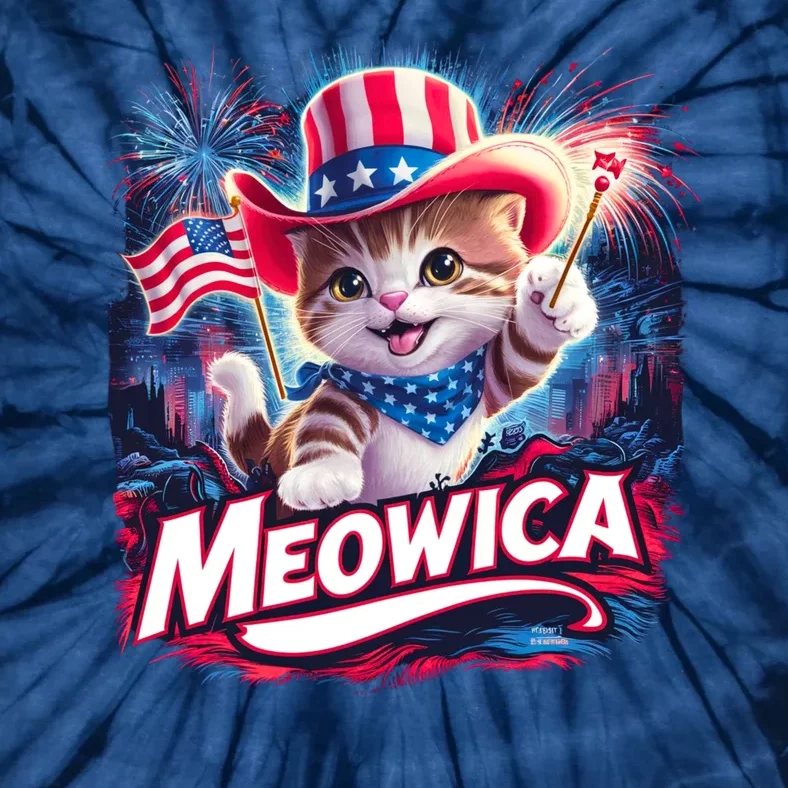 Cool Meowica 4th Of July Cat Tie-Dye T-Shirt