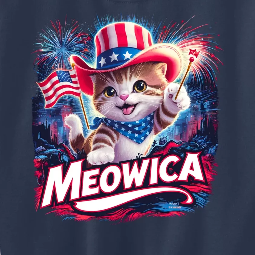 Cool Meowica 4th Of July Cat Kids Sweatshirt