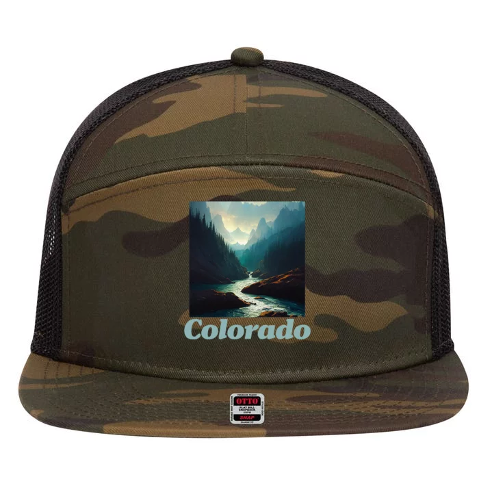 Colorado Mountain And Nature 7 Panel Mesh Trucker Snapback Hat